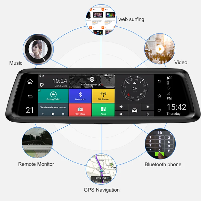 Автомобильный видеорегистратор ANSTAR ADAS 4G Android с двумя объективами Потоковое