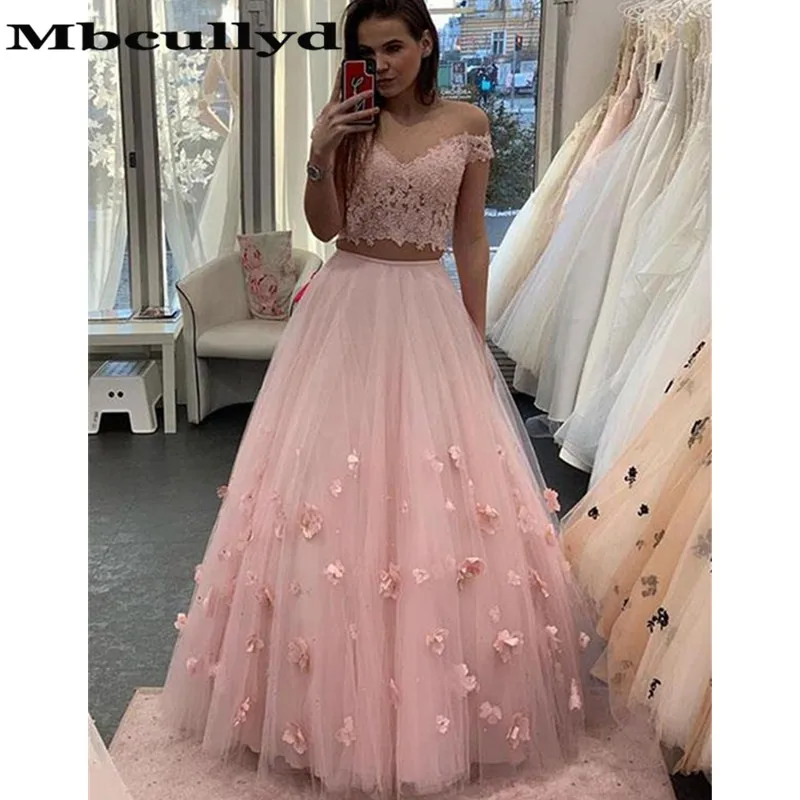 Mbcullyd/розовое платье из двух частей для выпускного вечера, длинное сексуальное платье с v-образным вырезом для девочек, выпускное платье для торжеств с цветами, abiye gece elbisesi