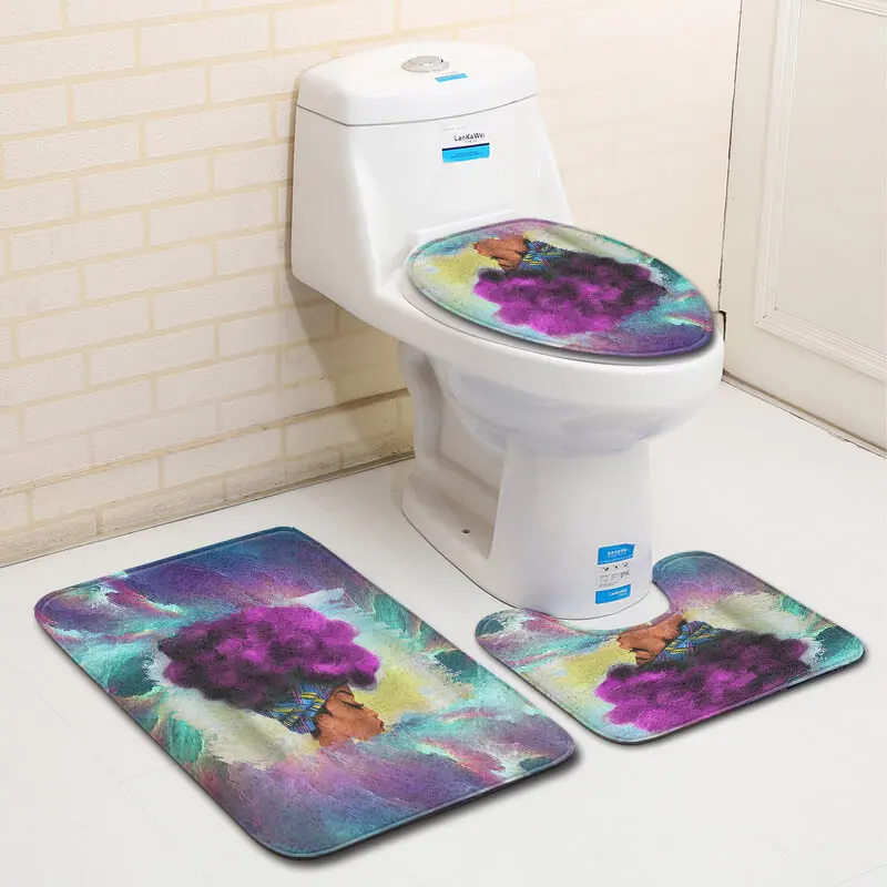 LeRadore estilo Hippie 3 piezas de asiento de inodoro funda de baile africano para mujer estampado de baño impermeable cojín de baño alfombra de Pedestal
