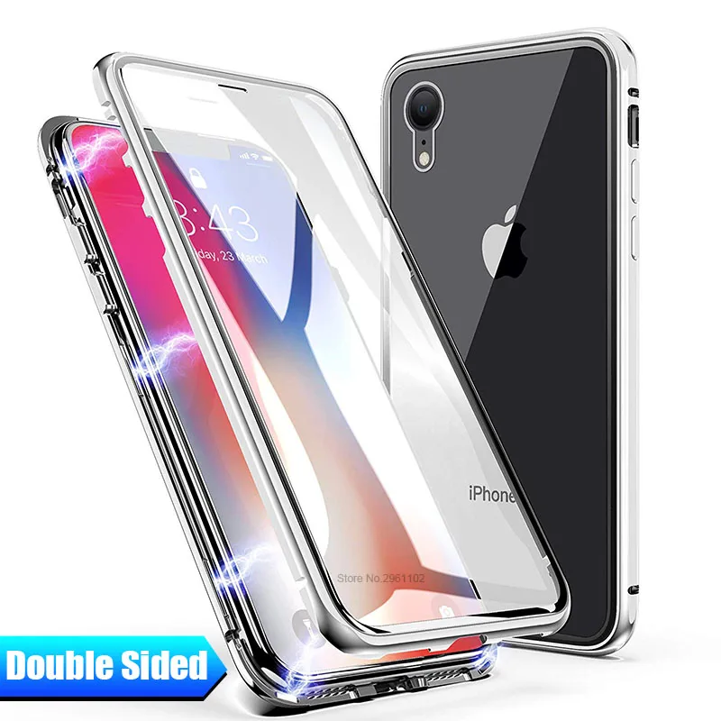 Передний магнитный металлический чехол для iPhone XS MAX X XR 8 7 6 6S Plus двухсторонний из