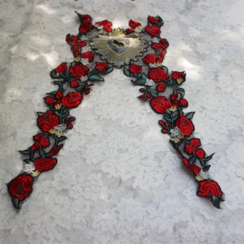 

Free Shipping Sew-on Fashion Big Embroidery Lace Applique Lace Patch for Garment Decoration