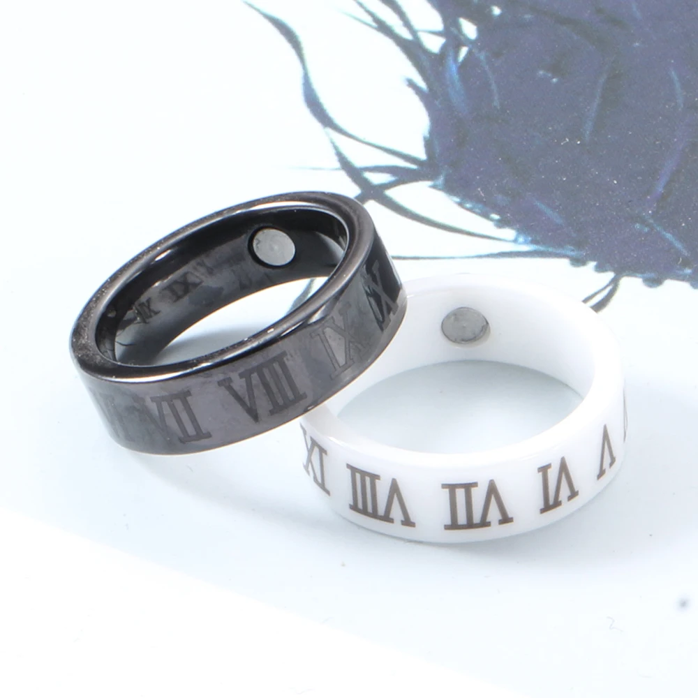 Модное керамическое кольцо, вечерние, подарки, римская цифра, для женщин, для свадьбы, Крутое кольцо с цифрами, черное ювелирное изделие, кольца из нержавеющей стали с кристаллом