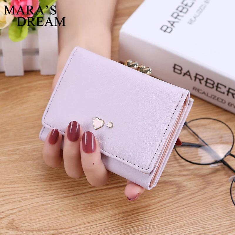 Mara's Dream 2018 PU Leather Bifold Women Wallets Heart Solid Color Short Desgin Female Women's Coin Purse Billfold Carteras Bag Mara's Dream 2018 PU Leather Bifold Women Wallets Heart Solid Color Short Desgin Female Women's Coin Purse Billfold Carteras Bag