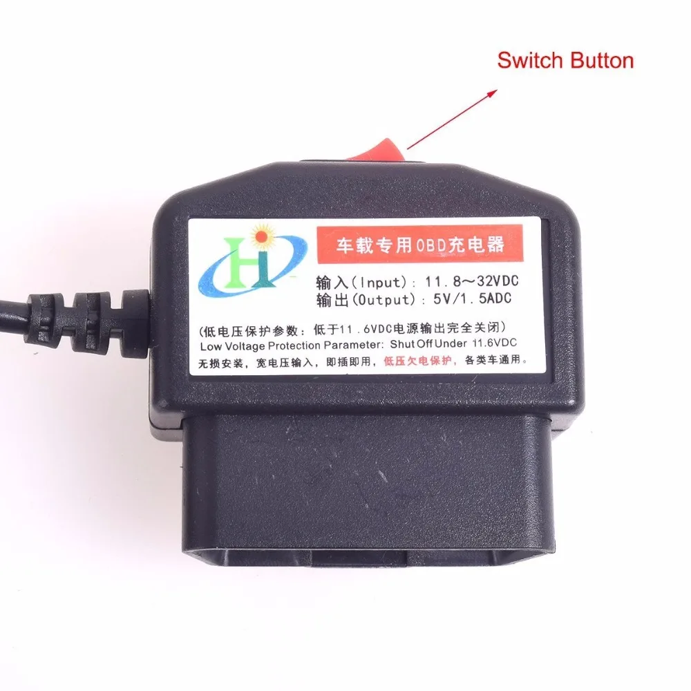 Obdii Charging Cable Mini Usb Power Adapter With Switch Button16pin Obd2 Connector Direct Link Car Charger Fortablet E Dog Phone Cables Adapters Sockets Aliexpress