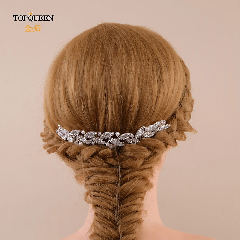 TOPQUEEN HP251 wedding bridal hair comb bridal hair jewelry silver bridal hair clips pins for girlfriend Pearl diamond comb