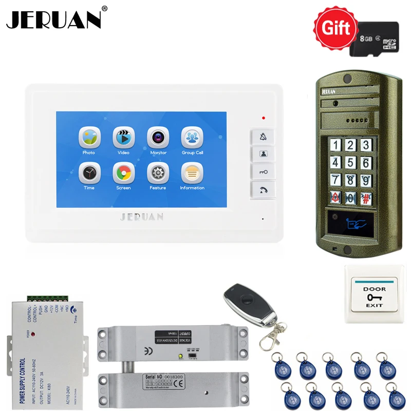 

Home 7 inch Video Door Phone Voice/Video Recording Intercom System kit 1 white Monitor+ Waterproof password Access Mini Camera