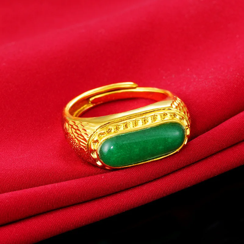 

New!!! Square Yellow Gold Filled Mens Rings Inlaid Green Stone CZ Retro Finger Ring Male Wedding Jewelry