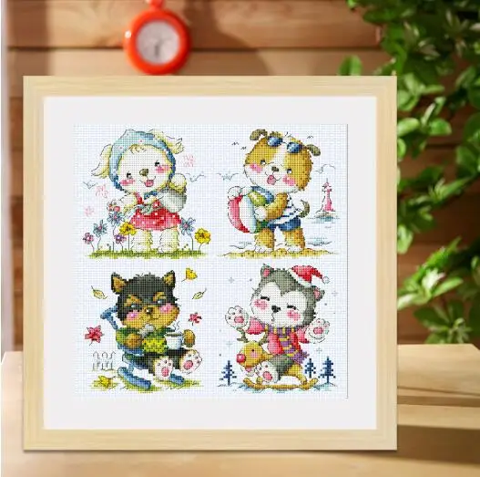 cs-2567 Cross Stitch Kit Four Seasons Dogs Spring Summer Autumn Winter Dog Puppy Puppies SO