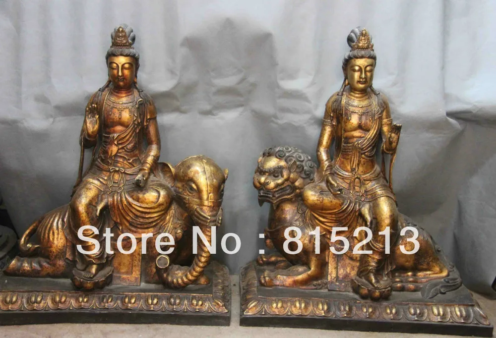 

bi00305 Copper Bronze Manjusri Samantabhadra Guanyin Kwan-yin Bodhisattva Buddha Statue