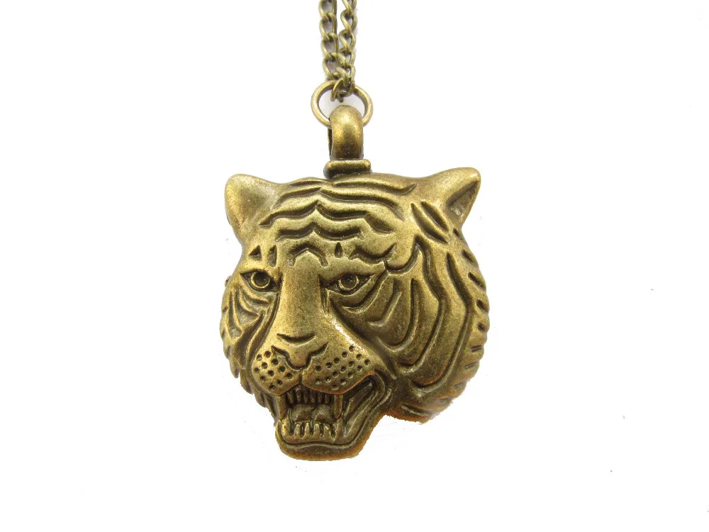 10pcs Wholesale Antique Bronze Tiger Head Necklace, Tiger Pendant, Bronze Tiger Jewelry, Men's