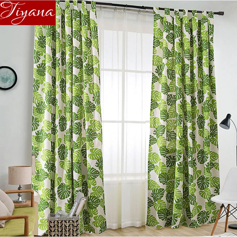 cortinas de hojas verdes con diseno de ciervos para ventana dormitorio cocina balcon habitacion de ninos pestana de sombra cortina superior