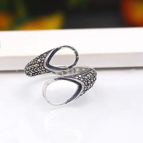 

8x12mm & 7x10mm Pear Cabochon Semi Mount Ring 925 Sterling Silver Art Deco Vintage Style Fine Jewelry Setting