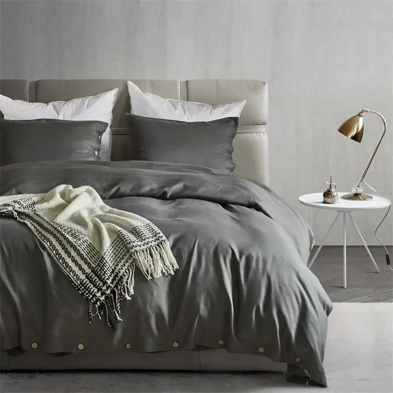 

Home textile washed 100% polyester button quilt cover pillowcase simple bedding set 3 - piece single double king bedding