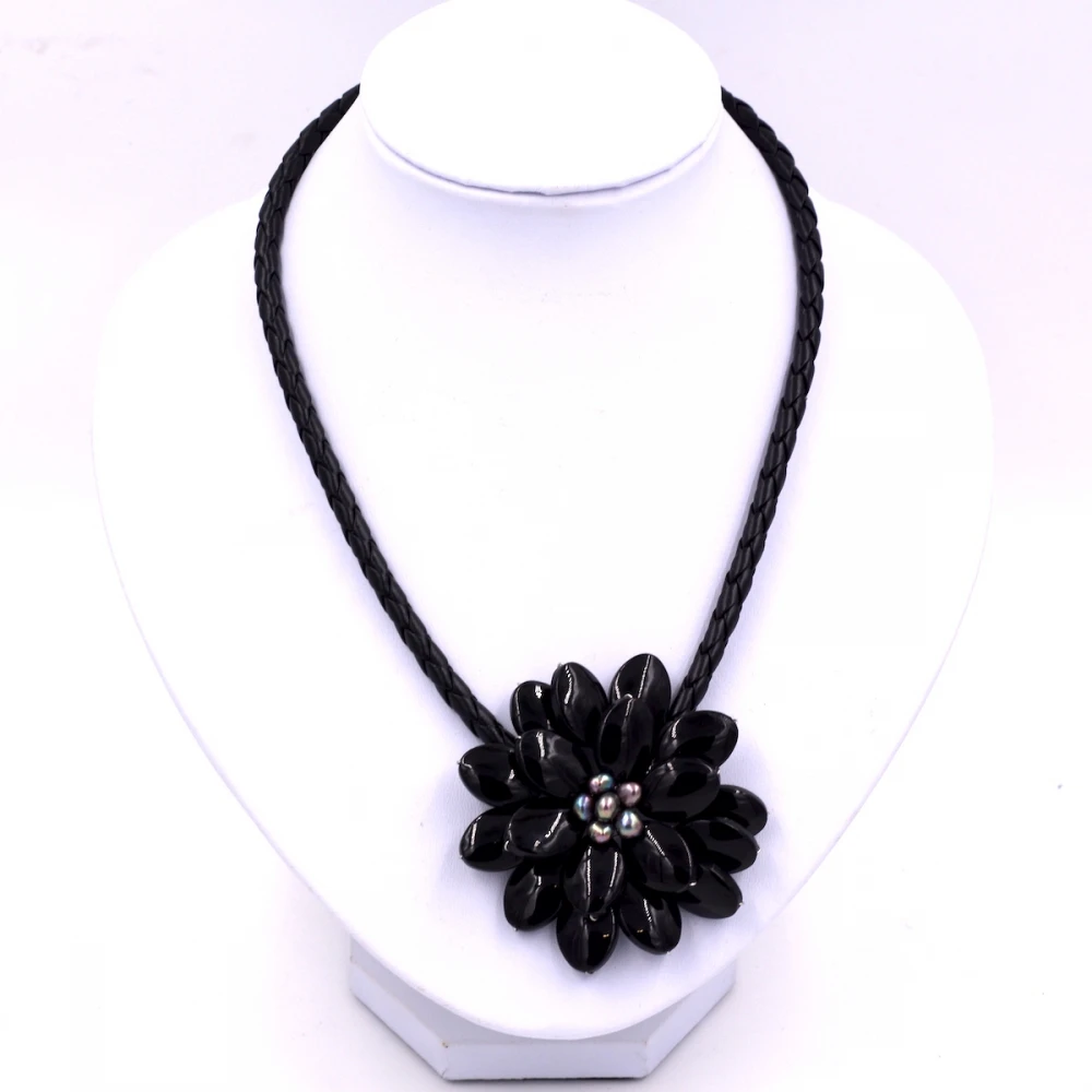 

2017 Европа черный пресноводный жемчуг и черный оникс цветок кулон цепочки ожерелья для женщин модные украшения подарок Вечерние