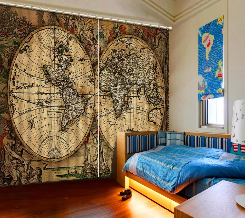 3d curtain world map curtains Living Room Hotel Door Window Shading