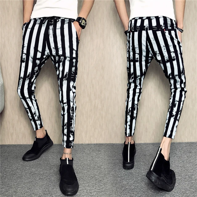 Chainlink Black & White Striped Harem Pants