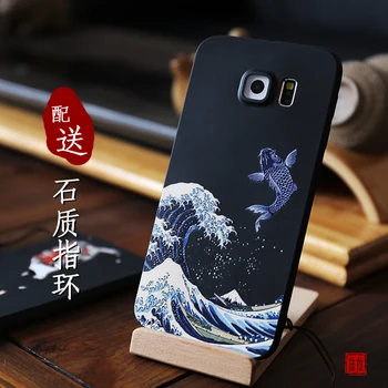

Great Emboss Phone case For samsung galaxy S7 EDGE , S6 EDGE PLUS cover Kanagawa Waves Carp Cranes 3D Giant relief case