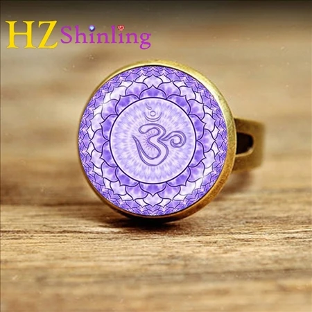 Стиль ювелирные изделия Йога кольцо Ом Фиолетовый цветок кольца буддистский символ ом дзен арт кольцо регулируемое кольцо для женщин - Цвет основного камня: 7