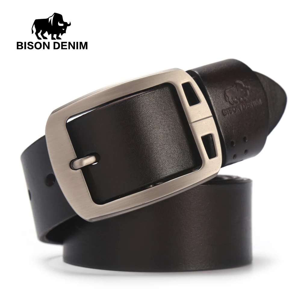 

BISON DENIM Cow Genuine Leather Men's Belt Pin Buckle Accessories Male Belts Gift Designer Belt Men Jeans N70781