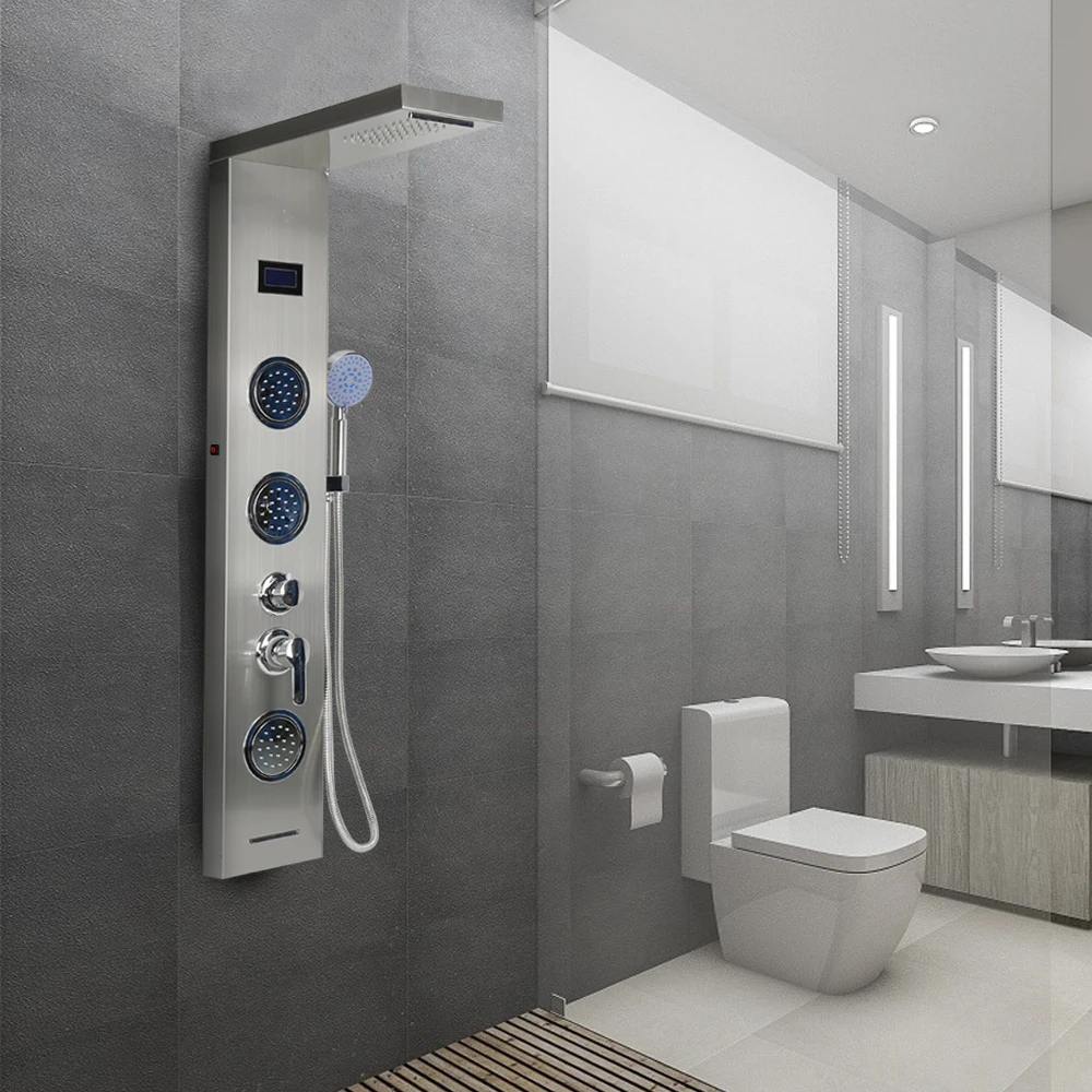 Led Digital Display Shower Panel Column With Abs Handshower Rain