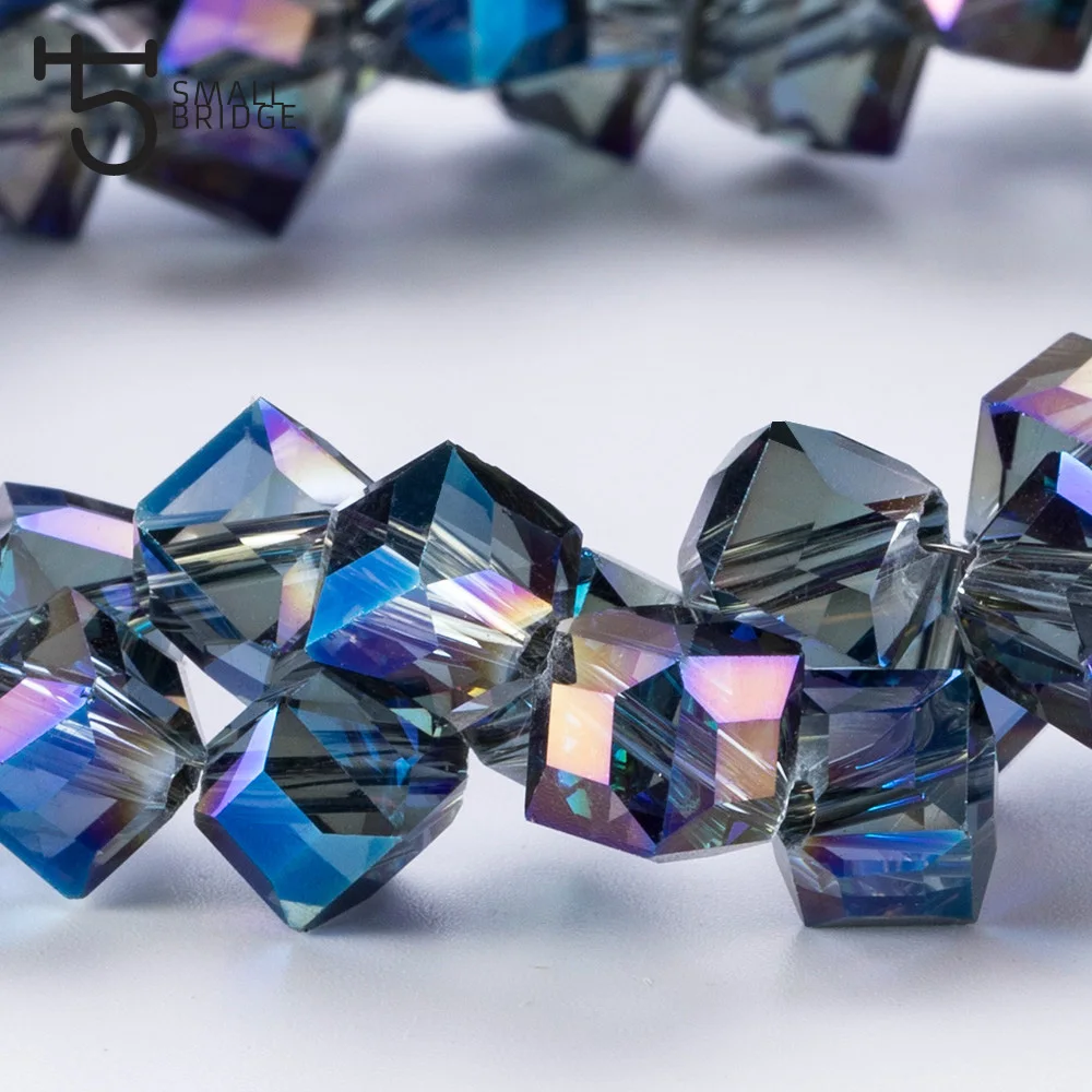 10 мм Австрийские квадратные кубические бусины с диагональным отверстием для изготовления браслетов Женские аксессуары Diy голубые стеклянные прозрачные бусины X302