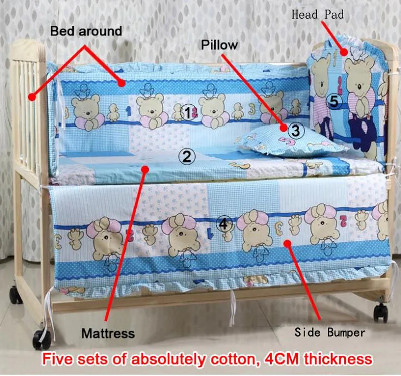 6 шт./компл. детские постельное белье кроватки 100% хлопок детское постельное белье кровать вокруг Матрас Подушка 60X120 см