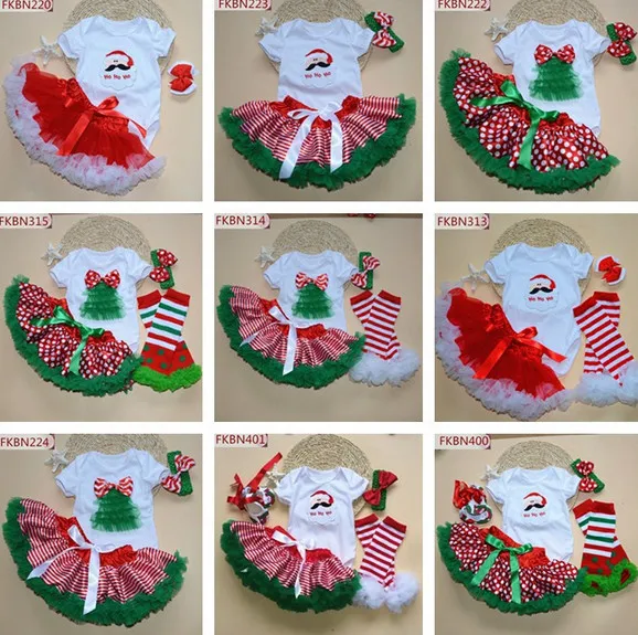 Рождественский комплект с юбкой-пачкой для новорожденных, боди с Санта-Клаусом для маленьких девочек+ Пышная юбка+ повязка на голову+ гетры в полоску, комплект из 4 предметов, подарки