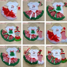 Рождественский комплект с юбкой-пачкой для новорожденных, боди с Санта-Клаусом для маленьких девочек+ Пышная юбка+ повязка на голову+ гетры в полоску, комплект из 4 предметов, подарки