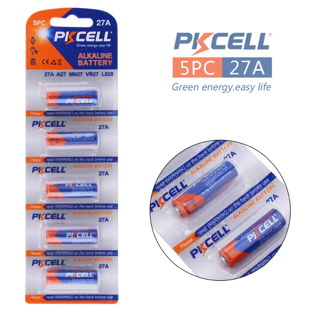 

5pcs! PKCELL 27A 12V Alkaline Battery Energize Dry Primary Batteries for Remote Control Flashlight Toy Doorbell Laser Pens