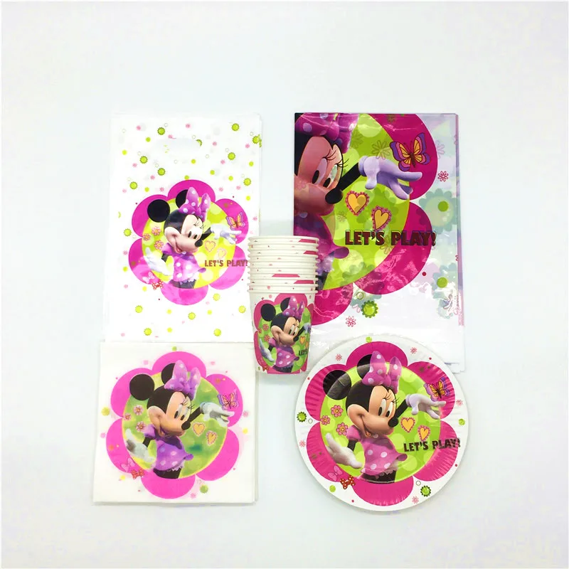 

Disney Cartoon Minnie Mouse Disposable Tableware Kid Birthday Baby Shower Family Party Cup Plate Bag Decoration Supply 81pcs