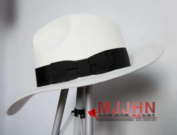MJ Майкл Джексон Гладкий Criminal с именем белый FEDORA шерсть шляпа Trilby коллекция