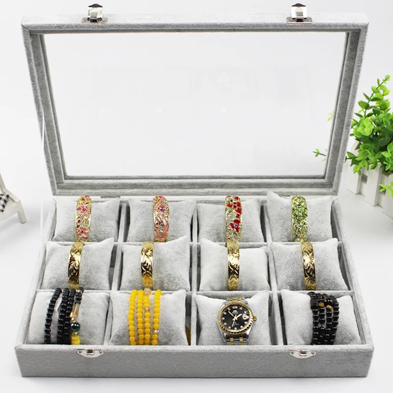 

High grade 12 grid ice velvet pillow Watch Box Jewelry Storage Box Organizer for Earrings Rings Bracelet Display Holder Case