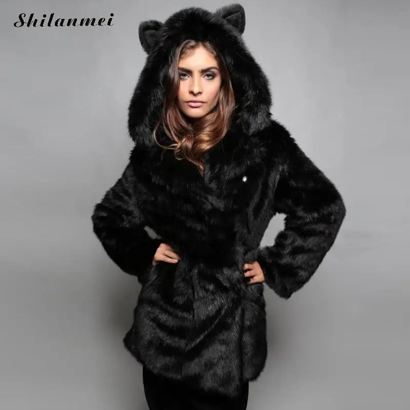 d Manteau Survêtement 4 Dessinée A Hiver 2017 Faux c Longue b Couleurs L'oreille De Coiffe Veste Mode Bande Avec Nouvelle Style Femmes Section Renard Fourrure ASwFq