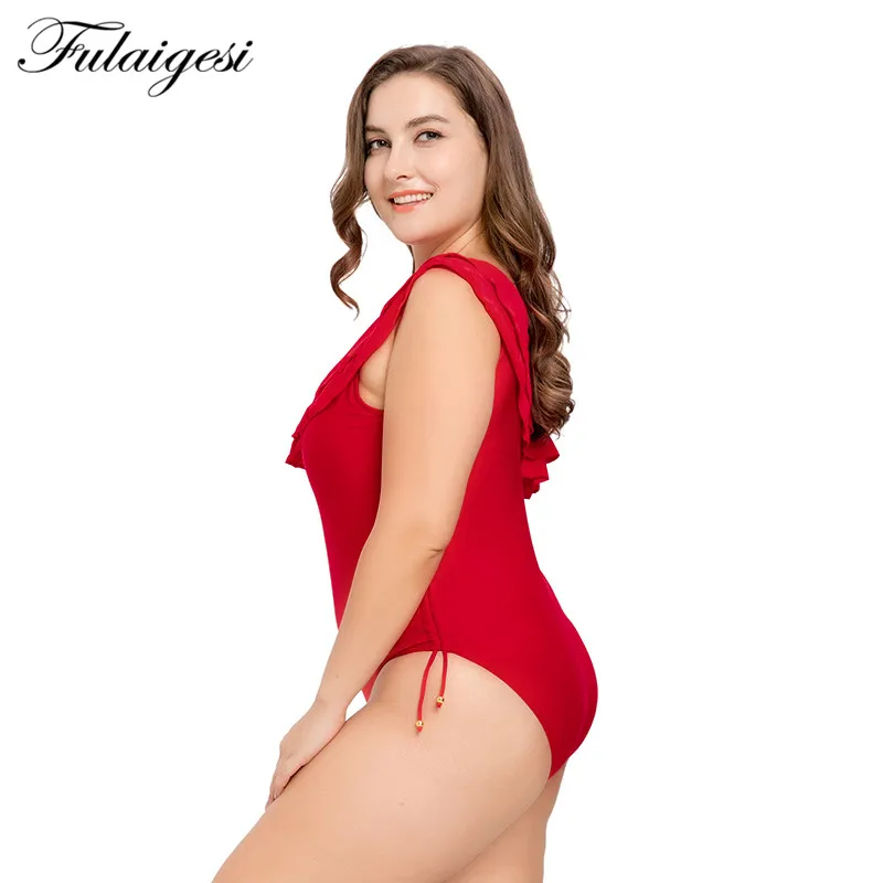 Женский цельный купальный костюм fulaigsi размера плюс 5XL с одним плечом сексуальный