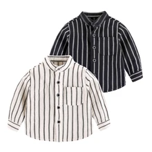 Весенние наряды для новорожденных, блузки для маленьких мальчиков, полосатые рубашки с длинными рукавами для маленьких детей, милые хлопковые блузки, топы