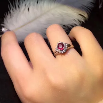 

Fine Jewelry Pure 18 K White Gold Real 100% Natural Red Ruby 0.68ct Diamonds Jewelry Female's Rings for Women Fine Ring