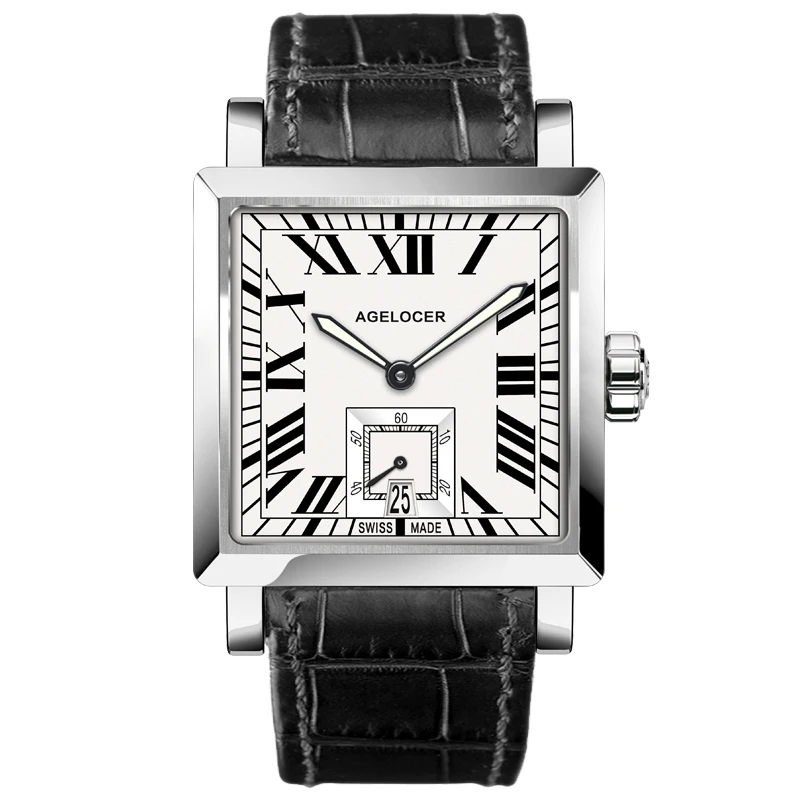 Agelocer квадратный модные часы мужские из розового золота аналоговые автоматические часы ремень из натуральной кожи роскошные часы Водонепроницаемый 3302D2 - Цвет: 3302A1