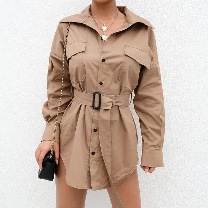 

YYXZ Autumn Western Style Fashion Loose Solid Color Lace-up Thin Fabric Single-breasted Long Sleeve SML Woman Casual Trench Coat