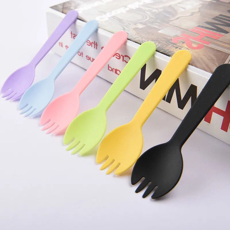 10Pcs Disposable Small Spork Plastic Fork Spoon Dessert Icecream Cake Fast Food Restaurant Wedding Party Birthday Fork Spoon