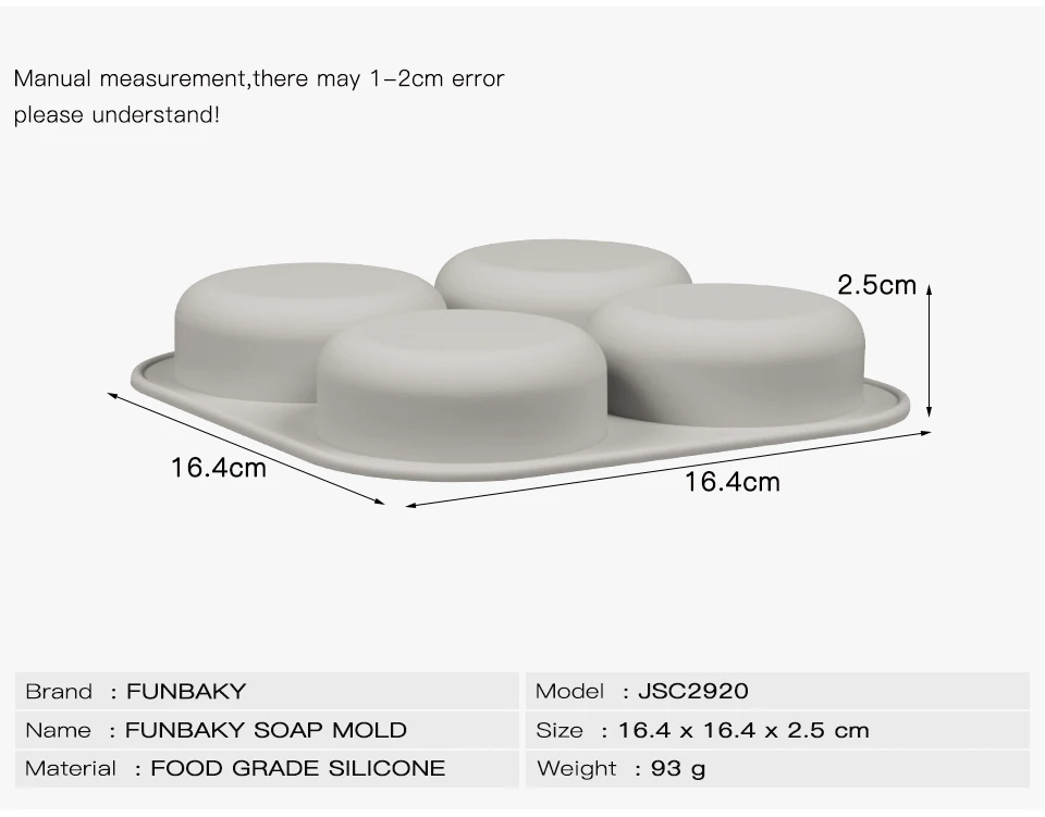 FUNBAKY 4 полости 3D силиконовые формы для мыла ручной работы для изготовления формы круглой формы для изготовления буханки