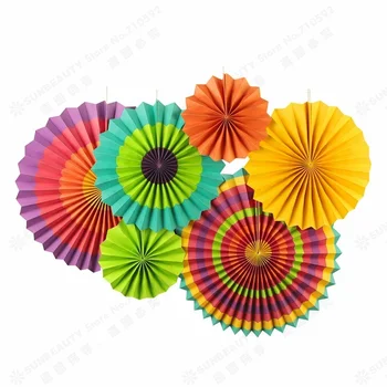 

Mexican Party Decorations Set 6pcs/set Printed Paper Rosette Paper Fans For Fiesta Party Carnival Hawaiian Party Supplies