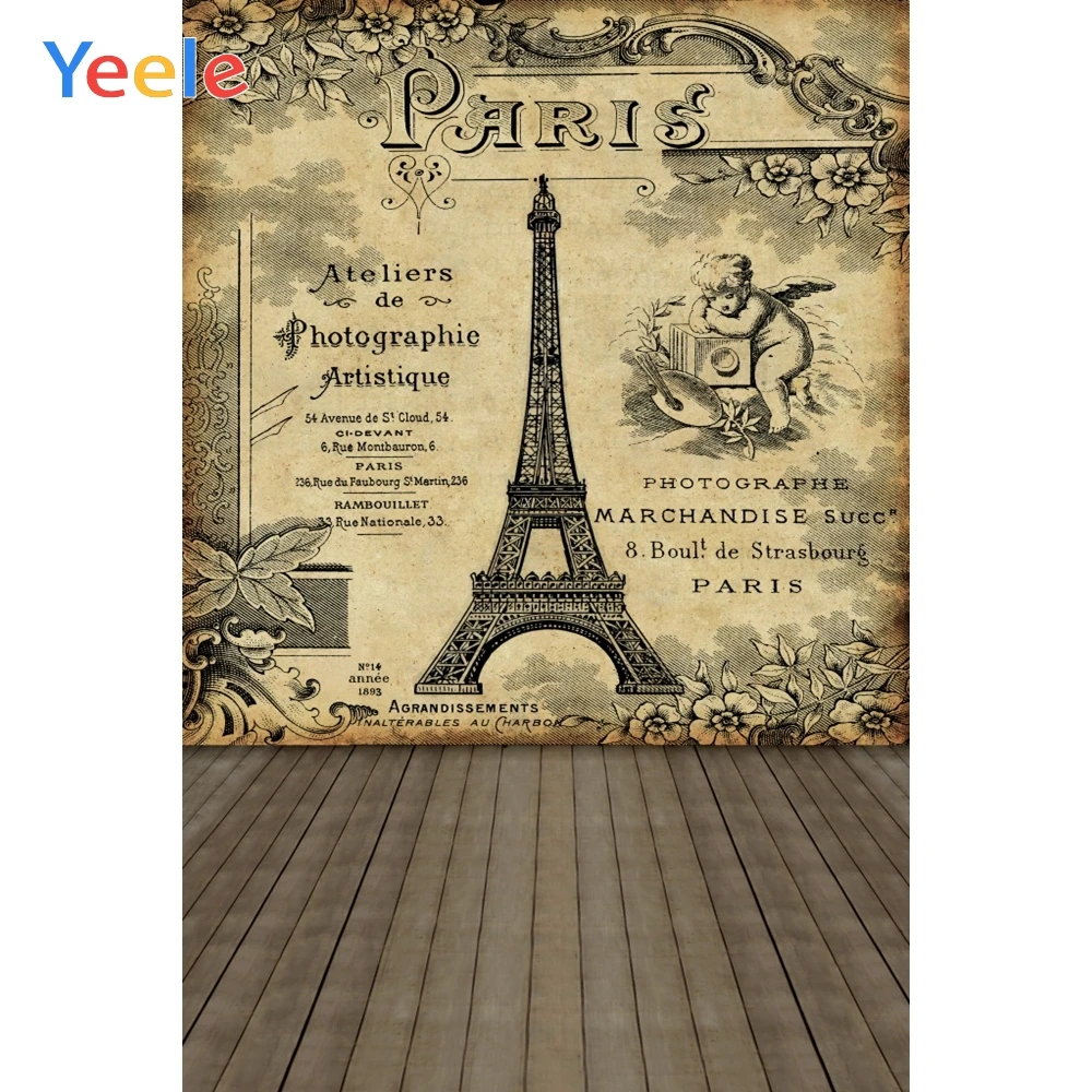 

Yeele Vintage Paris Eiffel Towerl Wooden Floor Photography Backgrounds Retro Mural Photographic Backdrops for Photo Studio