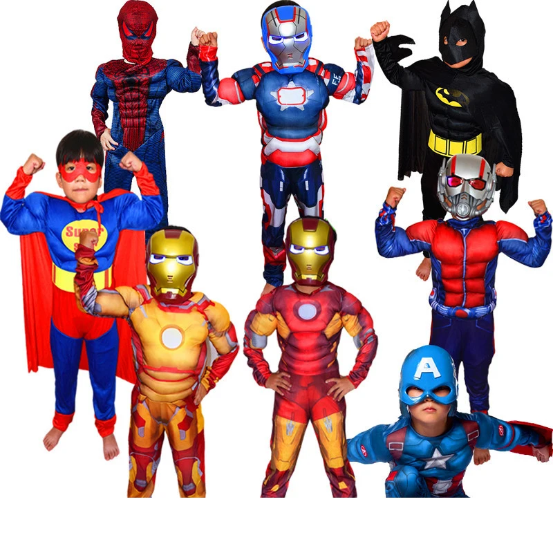 Christmas Boys Muscle Super Hero Captain America Costume SpiderMan Batman Hulk Avengers Costumes Cosplay For Kids