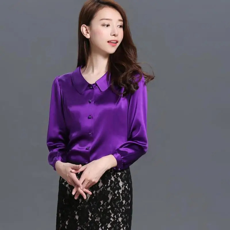 

Women 30% Silk Sexy Puff Long Sleeve Blouse Tops Female Blouses Casual Spring Summer Clothing Blusas Slim Womens Ladies Shirts