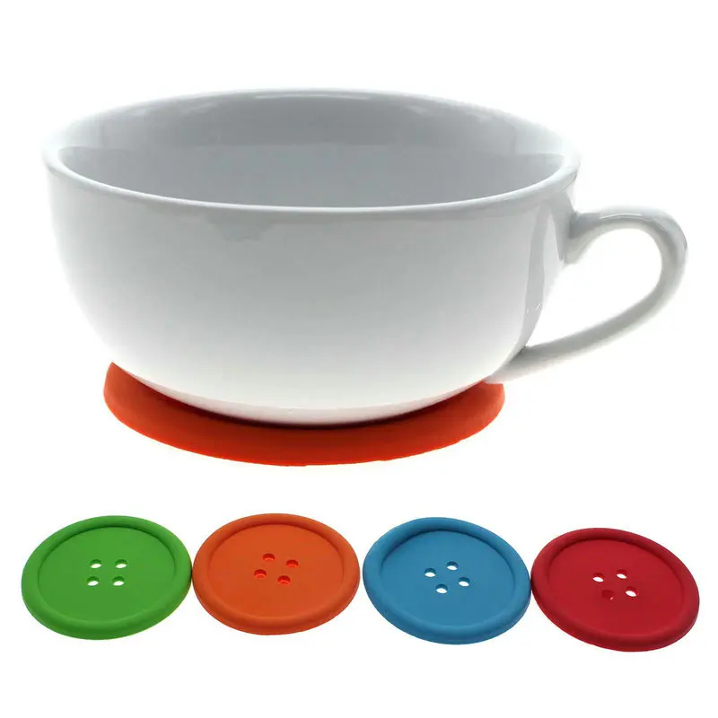 1Pc New Button Coaster Silicone Round Drinks Cup Holder Mat Tableware Gift Kitchen Decorationin
