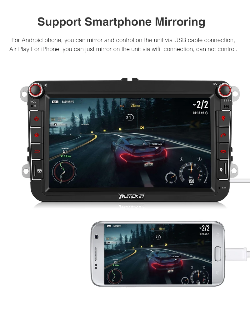 Best Pumpkin 2 Din 8" Car Radio 2GB RAM Android 7.1 GPS Navigation Car Stereo Audio For VW/Skoda/Seat/Golf Radio Video Player NO DVD 16