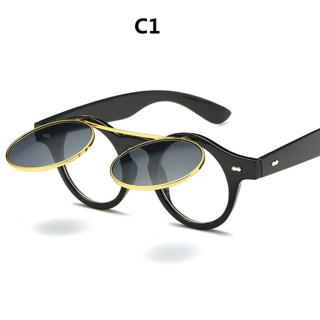DJXFZLO Модные Ретро стимпанк Солнцезащитные очки женские круглые очки Брендовые дизайнерские винтажные паровые панк Солнцезащитные очки oculos gafas de sol - Цвет линз: C1