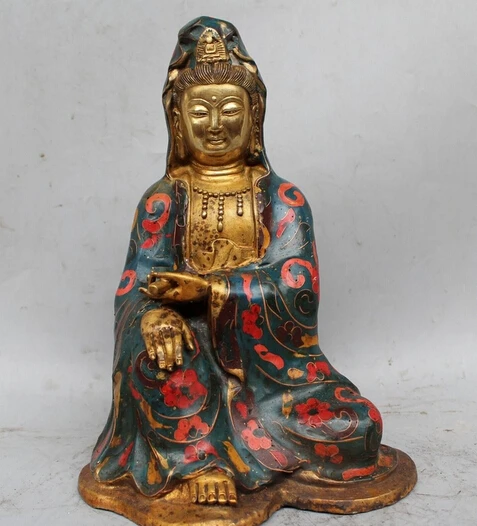 

wholesale factory 12" Chinese Buddhism Cloisonne Bronze Gild Seat Kwan-yin Guan Yin Goddess Statue