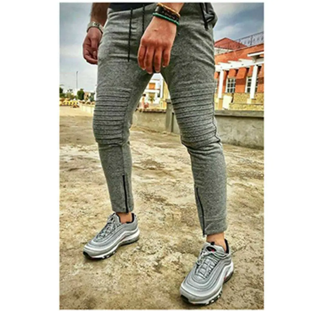 Модные Для мужчин спортивный костюм узкие брюки тренажерный зал Slim Fit груз схватка длинные штаны Повседневное брюки для девочек узкие брюки - Цвет: Серый
