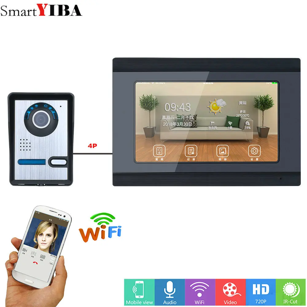 ##BUY SmartYIBA 7inch Wired Wifi Video Door Phone Doorbell Intercom Entry System Support Remote APP intercom unlocking,Recording,